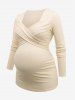Plus Size Surplice Crisscross Solid Color Ribbed Textured Maternity Top -  