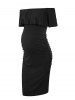 Plus Size Ruched Solid Color Ruffles Bertha Collar Maternity Dress -  