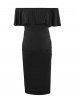 Plus Size Ruched Solid Color Ruffles Bertha Collar Maternity Dress - Noir L
