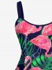 Flamingo Coconut Tree Leaf Print Backless Dress and Button Shirt Plus Size Matching Hawaii Beach Outfit for Couples -  