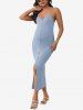 Plus Size Front Split Buttons Fitted Maternity Cami Dress -  