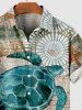 Hawaii Plus Size Starfish Turtle Sea Creaturesweed Floral Print Buttons Pocket Shirt For Men -  