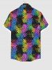 Chemise Décontractée Ananas Imprimé en Blocs de Couleurs Grande Taille à Col Relevé - Noir 3XL
