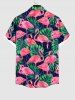 Chemise à Col Rabattu et à Imprimé Flamants Roses et Arbres avec Poche pour Hommes - Multi-A 4XL