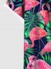 Hawaii Men's Turn-down Collar Coconut Tree Leaf Flamingo Print Button Pocket Shirt -  