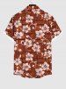 Hawaii Plus Size Turn-down Collar Vintage Floral Patternblock Graphic Print Button Pocket Shirt For Men - Rouge 2XL