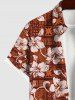 Hawaii Plus Size Turn-down Collar Vintage Floral Patternblock Graphic Print Button Pocket Shirt For Men - Rouge 2XL