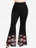 Pantalon Évasé Ombré Imprimé Rose Grande Taille - Noir 1X
