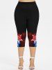 Plus Size Ombre Pentagram Painting Splatter Print Capri Leggings -  