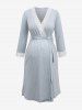 Plus Size Surplice Floral Lace Trim Maternity Nightdress With A Tie Belt -  