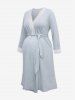 Plus Size Surplice Floral Lace Trim Maternity Nightdress With A Tie Belt - Gris Clair XL