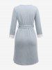 Plus Size Surplice Floral Lace Trim Maternity Nightdress With A Tie Belt - Gris Clair XL