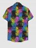 Hawaii Plus Size Turn-down Collar Pineapple Colorblock Print Button Pocket Shirt For Men - Noir L