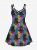 Hawaii Plus Size Colorful Pineapple Colorblock Print Crisscross Cami Dress -  