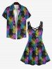 Hawaii Plus Size Colorful Pineapple Colorblock Print Crisscross Cami Dress -  