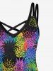 Hawaii Plus Size Colorful Pineapple Colorblock Print Crisscross Cami Dress -  