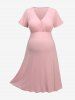 Plus Size Surplice Ruffles Button Ribbed Textured Maternity Dress -  