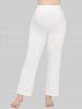Plus Size Ribbed Textured Solid Color Adjustable Waist Maternity Pants - Blanc M