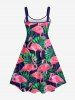 Robe Ligne A Flamant Feuille et Arbre de Noix de Coco Imprimés de Grande Taille sans Dos - Multi-A 2X