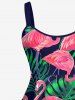 Robe Ligne A Flamant Feuille et Arbre de Noix de Coco Imprimés de Grande Taille sans Dos - Multi-A 2X