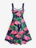 Hawaii Plus Size Flamingo Coconut Tree Leaf Print Backless A Line Tank Dress -  