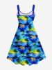 Hawaii Plus Size Coconut Tree Floral Sea Sun Print Backless A Line Tank Dress -  