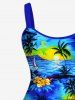 Robe Pin-Up Imprimée Cocotier Floral Grande Taille à Dos Nu - Bleu 5X