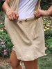 Plus Size Buttons Adjustable Waist Front Pocket Maternity Rompers - Beige XL