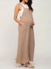 Plus Size Pockets Back Tie Wide Leg Maternity Romper -  
