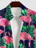 Hawaii Men's Turn-down Collar Coconut Tree Leaf Flamingo Print Button Pocket Shirt -  