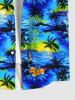 Hawaii Men's Coconut Tree Sea Sun Floral Print Button Pocket Shirt -  