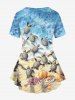 Plus Size Sea Beach Starfish Turtle Shell Print T-shirt -  