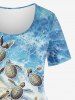 Plus Size Sea Beach Starfish Turtle Shell Print T-shirt -  