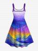 Hawaii Plus Size Oil Painting Sea Creatures Wave Sun Shark Print Tank Dress -  