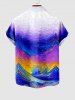 Hawaii Plus Size Oil Painting Shark Sun Sea Creatures Waves Print Buttons Pocket Shirt For Men - Multi-A XL