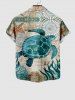 Hawaii Plus Size Starfish Turtle Sea Creaturesweed Floral Print Buttons Pocket Shirt For Men - Multi-A XL