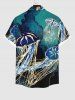 Hawaii Plus Size Sea Creatures Underwater World Jellyfish Print Buttons Pocket Shirt For Men - Multi-A L