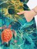 Hawaii Pocket Plus Size Underwater Sea Creatures Turtle Print Split Dress -  