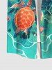 Hawaii Plus Size Underwater Sea Creatures Turtle Print Button Pocket Shirt For Men -  