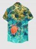 Hawaii Plus Size Underwater Sea Creatures Turtle Print Button Pocket Shirt For Men - Multi-A L