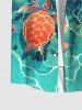 Hawaii Plus Size Underwater Sea Creatures Turtle Print Button Pocket Shirt For Men - Multi-A 3XL