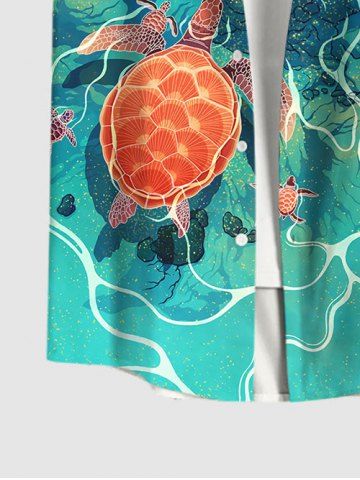 Sea Creatures Underwater Turtle Print Plus Size Matching Hawaii Beach Outfit for Couples