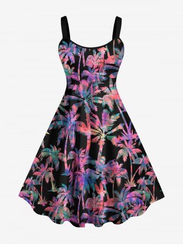 Hawaii Plus Size Ombre Coconut Tree Print Tank Dress - BLACK - M