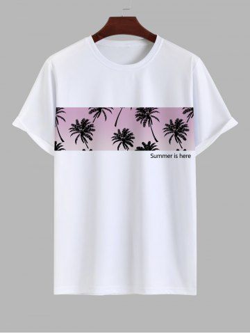 Men's Coconut Tree Letters Print Ombre T-shirt - WHITE - 8XL