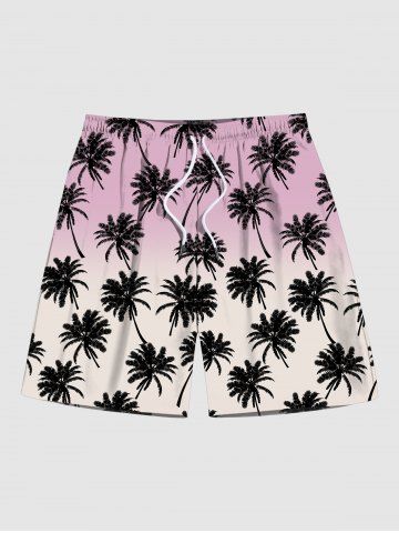 Hawaii Men's Coconut Tree Print Ombre Drawstring Shorts