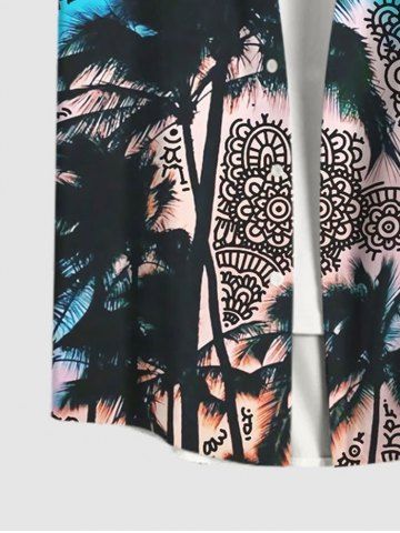 Hawaii Plus Size Turn-down Collar Coconut Tree Vintage Floral Print Button Pocket Shirt For Men