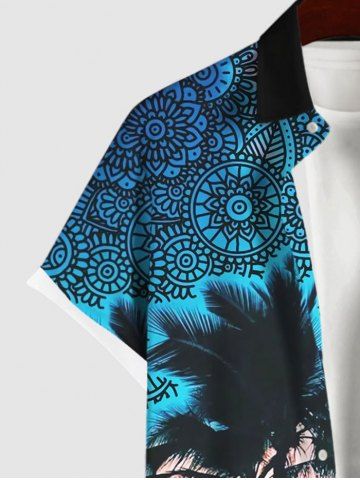 Hawaii Plus Size Turn-down Collar Coconut Tree Vintage Floral Print Button Pocket Shirt For Men