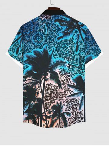 Hawaii Plus Size Turn-down Collar Coconut Tree Vintage Floral Print Button Pocket Shirt For Men