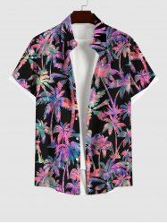 Hawaii Plus Size Ombre Coconut Tree Print Buttons Pocket Shirt For Men -  
