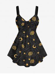 Plus Size Star Moon Swirl Print Cinched Tank Top -  